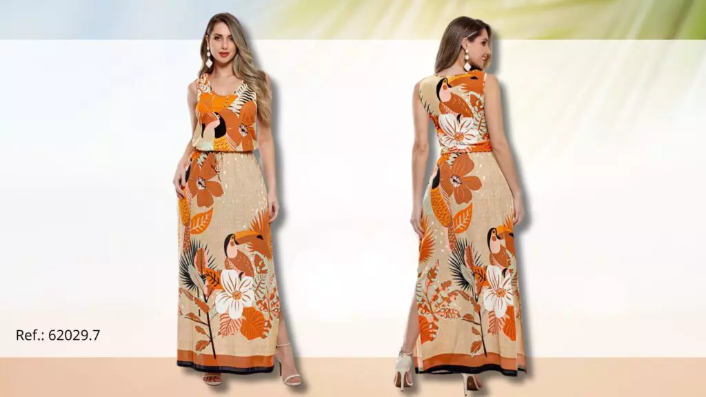 Vestido em Malha Crepe-Realce sua Silhueta com a Moda Tropical.